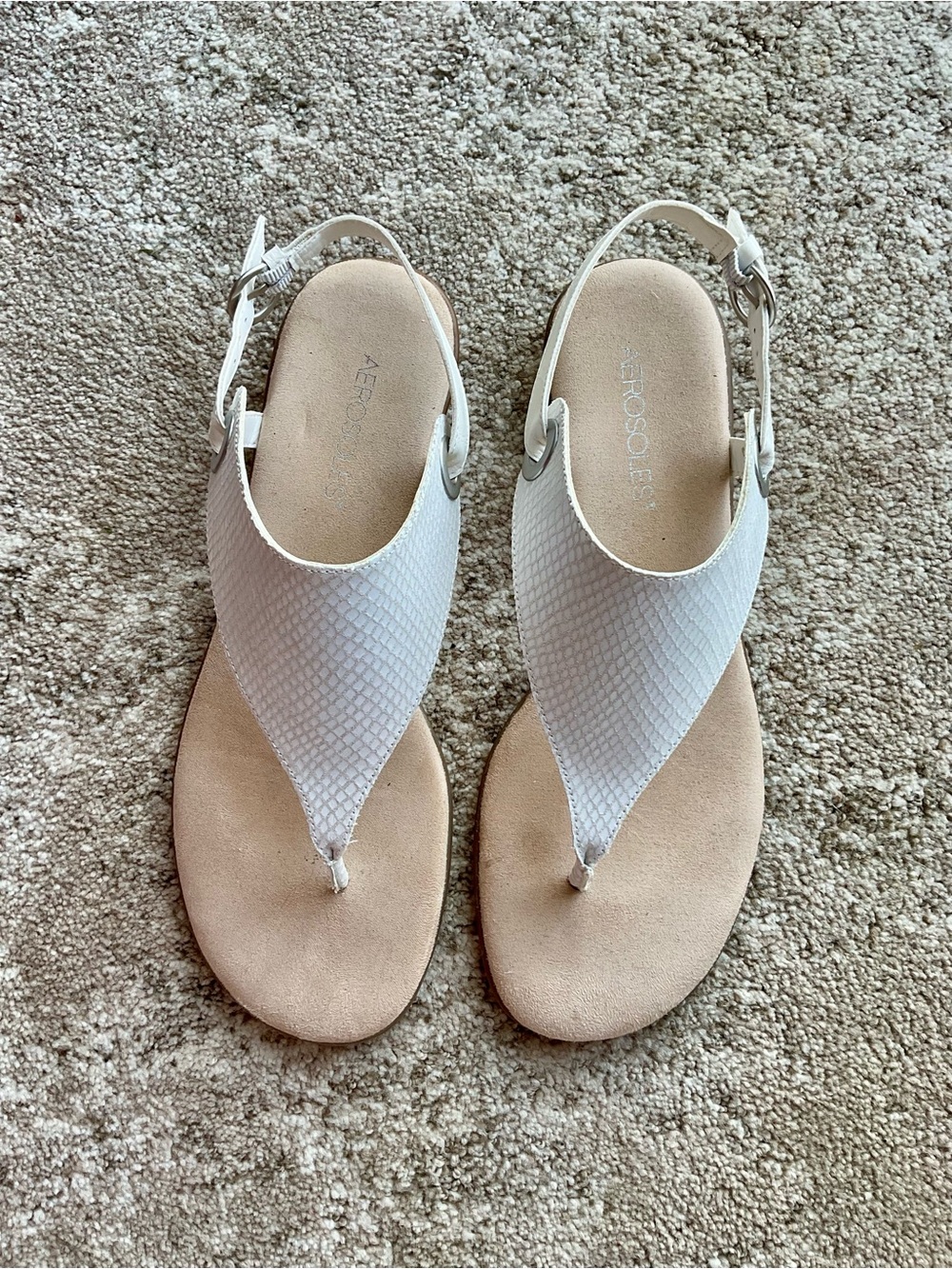 AEROSOLES White Textured Slingback Thong Sandals